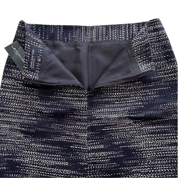 Jones New York Skirt Cotton Navy White Print Pencil Knee Length Tailored Size 4 - Picture 5 of 11